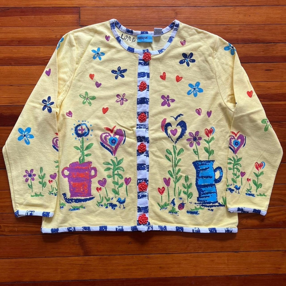 Hand painted Buttoned Cardigan sweater size L